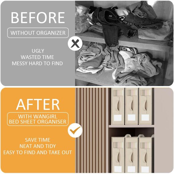WANGIRL 6 Stück Aufbewahrung Bettwäsche Organizer, Faltbarer Aufbewahrungstasche für Bettlaken Kann in Kleiderschrank, Unterbett und in Schubladen, Aufbewahrungsbox für Bettlaken und Kleidung