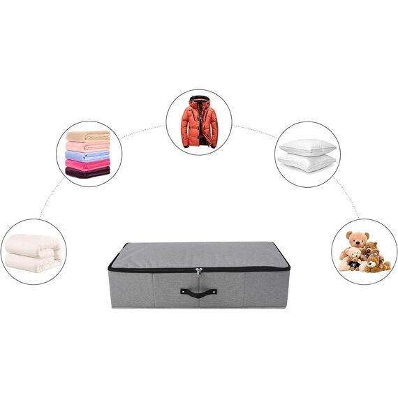 Faltbare Unterbett Aufbewahrungsbox mit Kunststoff-Stützfutter,Decken Kleidung Tröster Aufbewahrungsbehälter Organizer für Schlafzimmer und Schrank, 74.5×38×18cm, Dunkelgrau, 2PCS