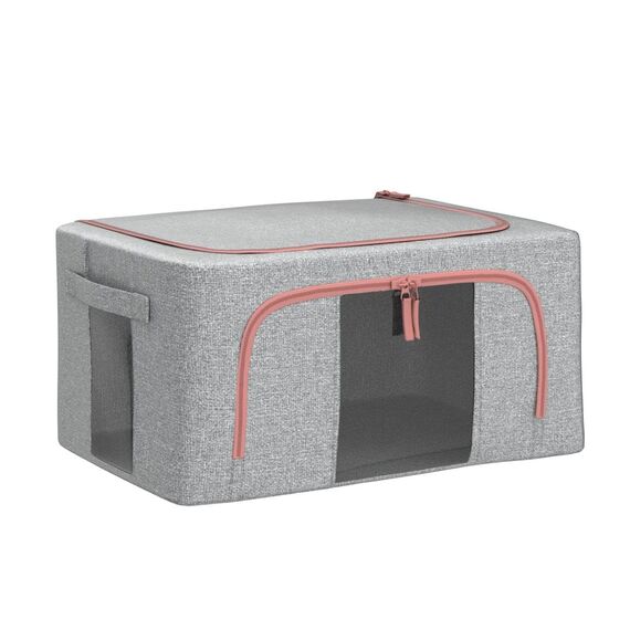 FUSACONY Kleideraufbewahrung Box 2 Stück, Kleiderschrank Organizer Faltbar Aufbewahrungsbox mit Metallrahmen und 2 Fenster, Aufbewahrungstasche für Kleidung, Bettdecken, Decken, Bettwäsche, Grau(22L)