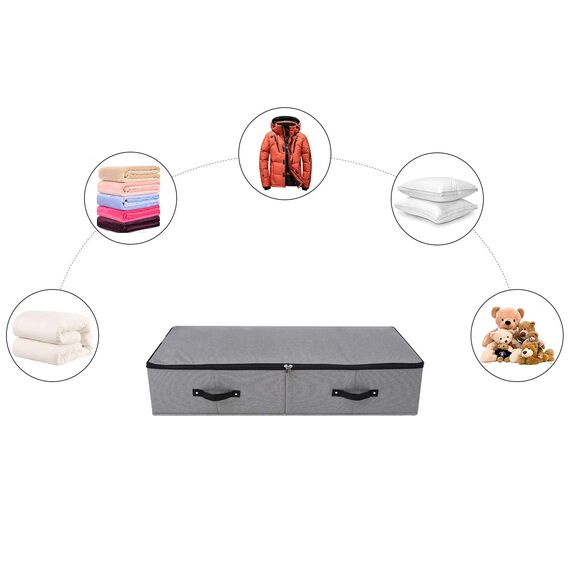 Starre zusammenklappbare Stoffunterbett-Aufbewahrungsbox mit Griffen, Reißverschlussdeckel, Decken Kleiderdecken Aufbewahrungsbehälter für Schlafzimmer und Kleiderschrank, 90 × 42 × 18 cm, Dunkelgrau