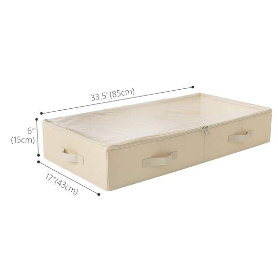 Amonsen 2er-Pack, geräumige, sichtbare PVC-Aufbewahrungsbehälter mit Deckel unter dem Bett für Schuhe, Decken und Bettzeug. Zusammenklappbar und waschbar. Beige