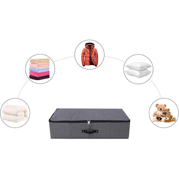 Omygarden Faltbare Unterbett Aufbewahrungsbox mit Kunststoff-Unterstützung Liner,Decken Kleidung Tröster Aufbewahrungsbehälter Organizer für Schlafzimmer und Schrank, 74.5×38×18cm, schwarz grau, 2PCS