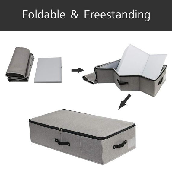 Unterbettkommode 3 Stück mit Verstärkten Griff, Unterbett Aufbewahrungsbox für Bettdecken Kleidung Kissen Decken Unterbett Aufbewahrung Organizer, Schuhe, Spielzeug, Decke, Dunkelgrau