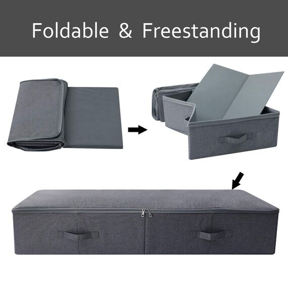 Amonsen 2er-Pack, große starre Unterbett-Aufbewahrungsboxen für Bettdecken, Queen/King Size Decken, Kunststoffplatten innen, stabil & formstabil, Schwarz-Grau