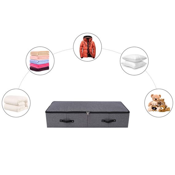 Omygarden Faltbare Unterbett Aufbewahrungsbox mit Kunststoff-Stützfutter,Decken Kleidung Tröster Aufbewahrungsbehälter Organizer für Schlafzimmer und Schrank, 90×42×18cm, schwarz grau, 2PCS