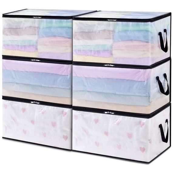 Lifewit 6 Stück Transparente Plastik Aufbewahrungstasche, 60L Kleideraufbewahrung Kleiderschrank Aufbewahrung Umzugskartons Aufbewahrungsboxen mit Verstärkter Griff für bettdecken, Kleidung, Decke