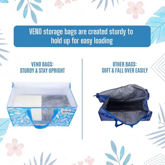 VENO Umzugstaschen 10 Stück Aufbewahrungstasche mit Griffe und Reißverschlüssen, Kleideraufbewahrung Umzugskartons, Faltbare Aufbewahrung Boxen,Transporttasche (Frühlingsbrise, 10er-Pack)