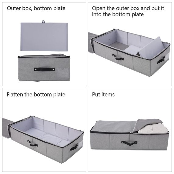 Faltbare Unterbett-Aufbewahrungsbox mit Stützeinsatz, Griffen, Reißverschlussdeckel, Decken Kleidung Bettdecken Aufbewahrungs-Organizer für Schlafzimmer und Schrank, 74,5 × 38 × 18 cm, Dunkelgrau