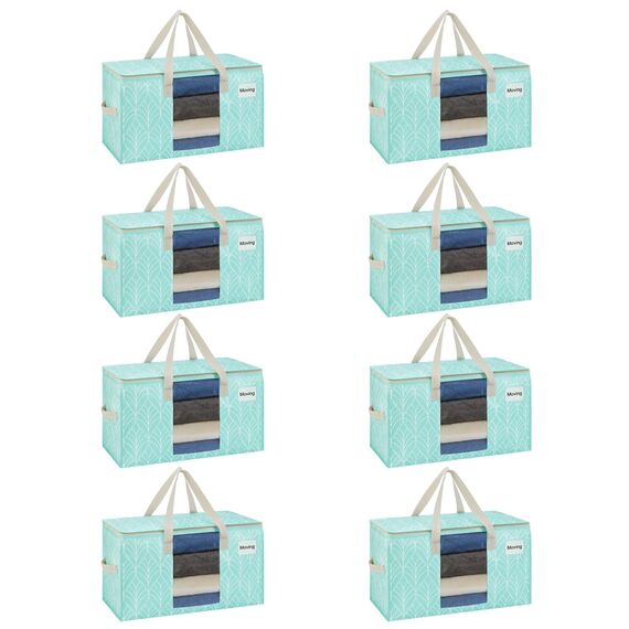 VENO Umzugstaschen 8 Stück Aufbewahrungstasche mit Griffe und Reißverschlüssen, Kleideraufbewahrung Umzugskartons, Faltbare Aufbewahrung Boxen,Transporttasche (Immergrün, 8er-Pack)