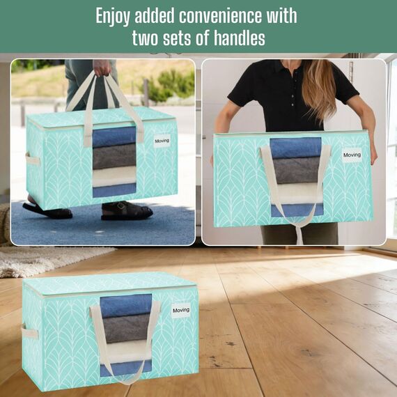 VENO Umzugstaschen 6 Stück Aufbewahrungstasche mit Griffe und Reißverschlüssen, Kleideraufbewahrung Umzugskartons, Faltbare Aufbewahrung Boxen,Transporttasche (Immergrün, 6er-Pack)