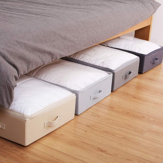 Amonsen 2er-Pack, geräumige, sichtbare PVC-Aufbewahrungsbehälter mit Deckel unter dem Bett für Schuhe, Decken und Bettzeug. Zusammenklappbar und waschbar. Beige