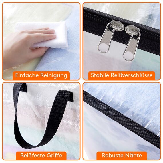 Lifewit 2 Stück Transparente Plastik Aufbewahrungstasche, 60L Kleideraufbewahrung Kleiderschrank Aufbewahrung Umzugskartons Aufbewahrungsboxen mit Verstärkter Griff für bettdecken, Kleidung, Decke