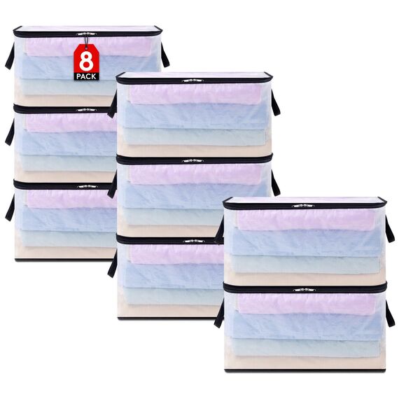 Lifewit 8 Stück Transparente Plastik Aufbewahrungstasche, 60L Kleideraufbewahrung Kleiderschrank Aufbewahrung Umzugskartons Aufbewahrungsboxen mit Verstärkter Griff für bettdecken, Kleidung, Decke