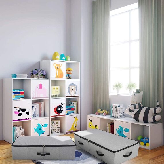 Faltbare Unterbett-Aufbewahrungsbox mit Stützeinsatz, Griffen, Reißverschlussdeckel, Decken Kleidung Bettdecken Aufbewahrungs-Organizer für Schlafzimmer und Schrank, 74,5 × 38 × 18 cm, Dunkelgrau