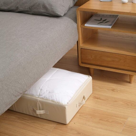 Amonsen 2er-Pack, geräumige, sichtbare PVC-Aufbewahrungsbehälter mit Deckel unter dem Bett für Schuhe, Decken und Bettzeug. Zusammenklappbar und waschbar. Beige