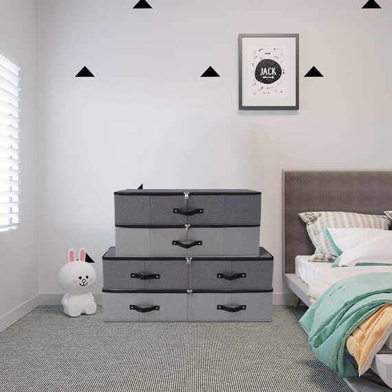 Omygarden Faltbare Unterbett Aufbewahrungsbox mit Kunststoff-Stützfutter,Decken Kleidung Tröster Aufbewahrungsbehälter Organizer für Schlafzimmer und Schrank, 90×42×18cm, schwarz grau, 2PCS