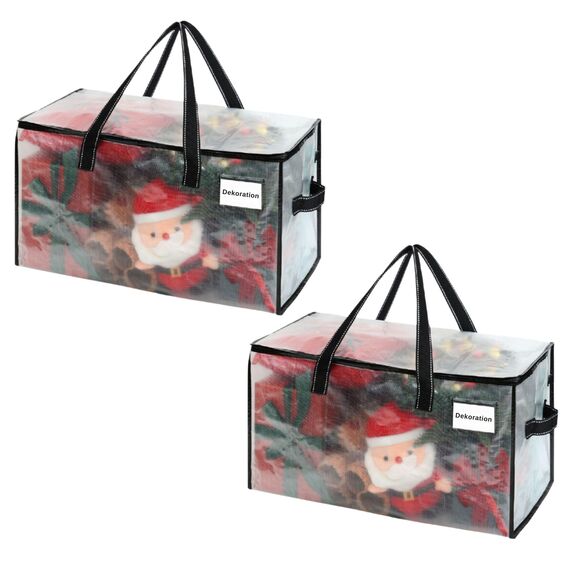 VENO Umzugstaschen 2 Stück Aufbewahrungstasche mit Griffe und Reißverschlüssen, Kleideraufbewahrung Umzugskartons, Faltbare Aufbewahrung Boxen,Wasserdichte Transporttasche (Transparent, 2er-Pack)