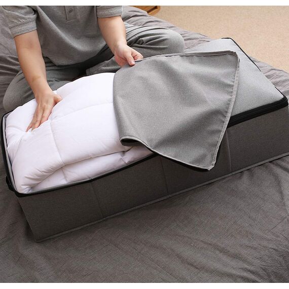 Unterbettkommode 3 Stück mit Verstärkten Griff, Unterbett Aufbewahrungsbox für Bettdecken Kleidung Kissen Decken Unterbett Aufbewahrung Organizer, Schuhe, Spielzeug, Decke, Dunkelgrau