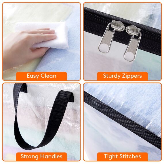 Lifewit 8 Stück Transparente Plastik Aufbewahrungstasche, 60L Kleideraufbewahrung Kleiderschrank Aufbewahrung Umzugskartons Aufbewahrungsboxen mit Verstärkter Griff für bettdecken, Kleidung, Decke