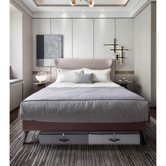 Faltbare Unterbett-Aufbewahrungsbox mit Stützeinsatz, Griffen, Reißverschlussdeckel, Decken Kleidung Bettdecken Aufbewahrungs-Organizer für Schlafzimmer und Schrank, 74,5 × 38 × 18 cm, Dunkelgrau