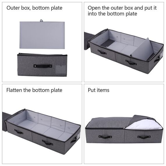 Faltbare stabile Unterbett-Aufbewahrungsbox mit Griff, Reißverschlussdeckel, Decken Kleidung Bettdecken Aufbewahrungsbehälter Organizer für Schlafzimmer und Schrank, 90×42×18cm, Schwarz Grau