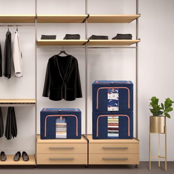 Tasmegol Aufbewahrungsbehälter für Kleidung, faltbar, 66 l, mit Tragegriffen, großes Fassungsvermögen, Leinenstoff, Behälter, Taschen für Bettwäsche, Steppdecke, 2 Stück