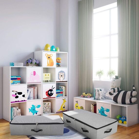 Faltbare Unterbett Aufbewahrungsbox mit Kunststoff-Stützfutter,Decken Kleidung Tröster Aufbewahrungsbehälter Organizer für Schlafzimmer und Schrank, 74.5×38×18cm, Dunkelgrau, 2PCS
