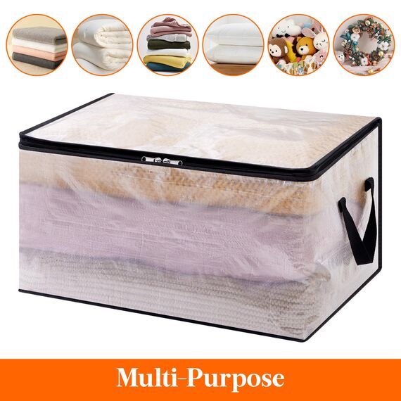 Lifewit 8 Stück Transparente Plastik Aufbewahrungstasche, 60L Kleideraufbewahrung Kleiderschrank Aufbewahrung Umzugskartons Aufbewahrungsboxen mit Verstärkter Griff für bettdecken, Kleidung, Decke