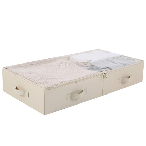 Amonsen Geräumige Sichtbare Unterbett-Aufbewahrungsboxen mit Deckel für Schuhe, Decken, Bettwäsche, einfach zu montieren, beige