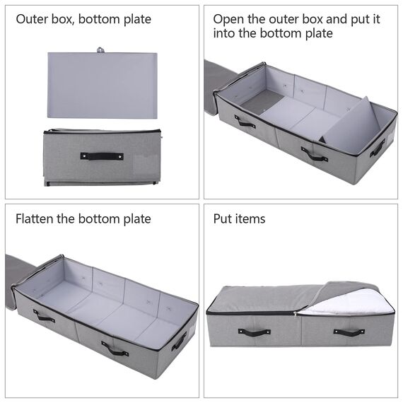 Starre zusammenklappbare Stoffunterbett-Aufbewahrungsbox mit Griffen, Reißverschlussdeckel, Decken Kleiderdecken Aufbewahrungsbehälter für Schlafzimmer und Kleiderschrank, 90 × 42 × 18 cm, Dunkelgrau