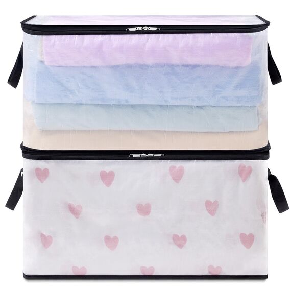 Lifewit 2 Stück Transparente Plastik Aufbewahrungstasche, 60L Kleideraufbewahrung Kleiderschrank Aufbewahrung Umzugskartons Aufbewahrungsboxen mit Verstärkter Griff für bettdecken, Kleidung, Decke