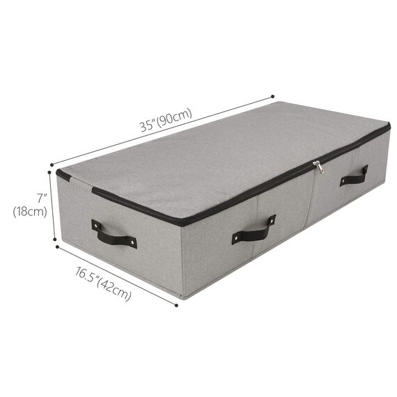Omygarden Faltbarer Stoff unter Bett Aufbewahrungsbox mit Kunststoff-Stützfutter, Decken Kleidung Tröster Aufbewahrungsbehälter Organizer für Schlafzimmer und Schrank, 90×42×18cm, Dunkelgrau, 2PCS