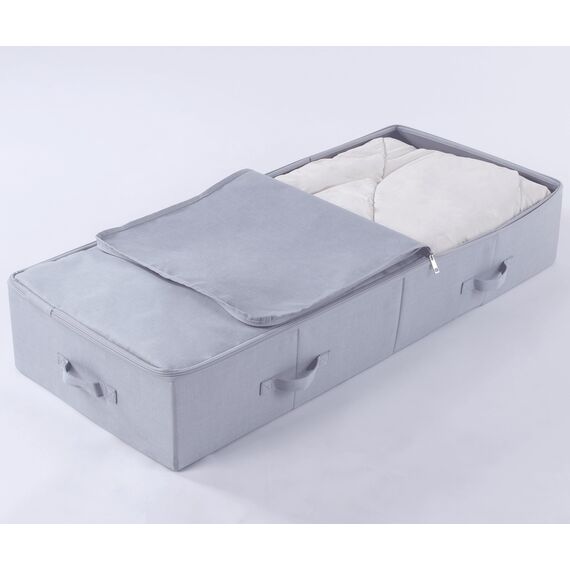 Amonsen 100X 43X 18 cm, Unterbett-Aufbewahrungsbox | Atmungsaktiv und Mottenfrei | Platzsparende Unterbett Aufbewahrungsbox für Bettdecken, Zusammenklappbar, Hellgrau