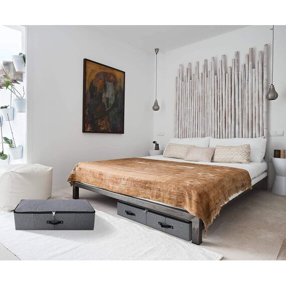Omygarden Faltbare Unterbett Aufbewahrungsbox mit Kunststoff-Unterstützung Liner,Decken Kleidung Tröster Aufbewahrungsbehälter Organizer für Schlafzimmer und Schrank, 74.5×38×18cm, schwarz grau, 2PCS