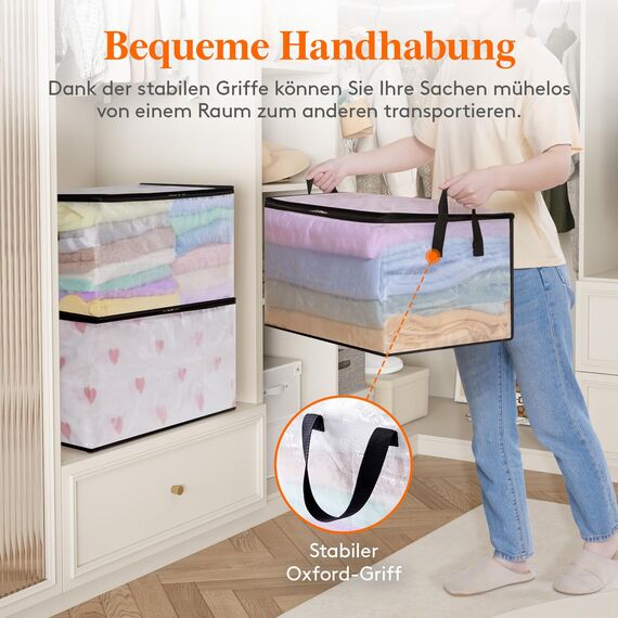 Lifewit 2 Stück Transparente Plastik Aufbewahrungstasche, 60L Kleideraufbewahrung Kleiderschrank Aufbewahrung Umzugskartons Aufbewahrungsboxen mit Verstärkter Griff für bettdecken, Kleidung, Decke