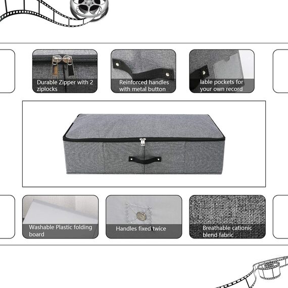 Omygarden Faltbare Unterbett Aufbewahrungsbox mit Kunststoff-Unterstützung Liner,Decken Kleidung Tröster Aufbewahrungsbehälter Organizer für Schlafzimmer und Schrank, 74.5×38×18cm, schwarz grau, 2PCS