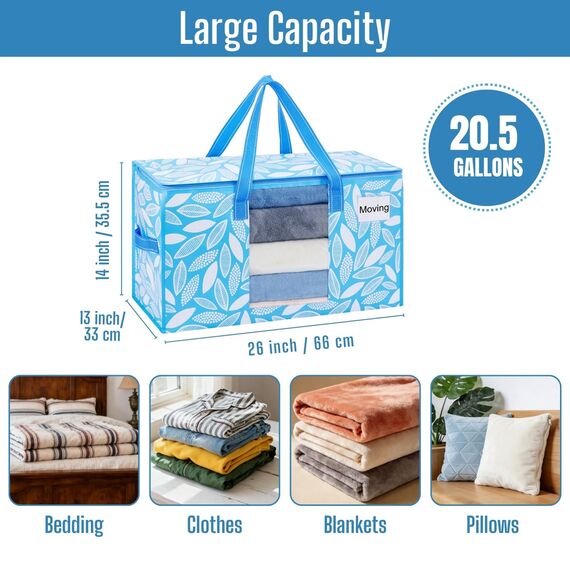 VENO Umzugstaschen 10 Stück Aufbewahrungstasche mit Griffe und Reißverschlüssen, Kleideraufbewahrung Umzugskartons, Faltbare Aufbewahrung Boxen,Transporttasche (Frühlingsbrise, 10er-Pack)