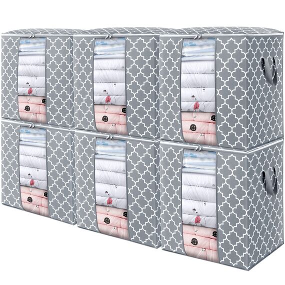 WISELIFE Aufbewahrungsbeutel, 6 Stück/100 l, Decken- und Kleiderorganisation, Aufbewahrungsbehälter für Bettdecken, Bettwäsche, faltbarer Organizer mit verstärktem Griff, transparentes Fenster