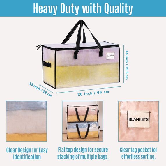 VENO Umzugstaschen 10 Stück Aufbewahrungstasche mit Griffe und Reißverschlüssen, Kleideraufbewahrung Umzugskartons, Faltbare Aufbewahrung Boxen,Wasserdichte Transporttasche (Transparent, 10er-Pack)