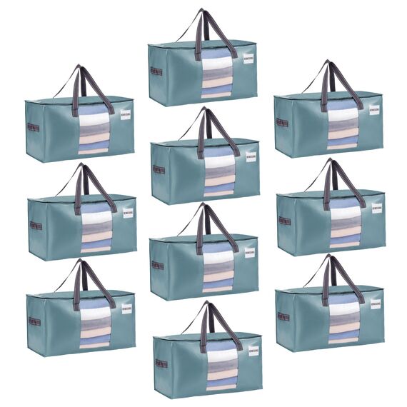 VENO Umzugstaschen 10 Stück Aufbewahrungstasche mit Griffe und Reißverschlüssen, Kleideraufbewahrung Umzugskartons, Faltbare Aufbewahrung Boxen,Wasserdichte Transporttasche (Hellblau, 10er-Pack)