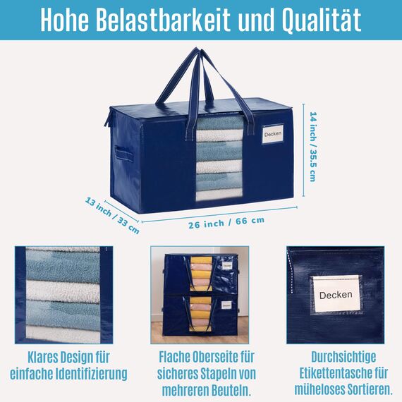 VENO Umzugstaschen 6 Stück Aufbewahrungstasche mit Griffe und Reißverschlüssen, Kleideraufbewahrung Umzugskartons, Faltbare Aufbewahrung Boxen,Wasserdichte Transporttasche (Blau, 6er-Pack)