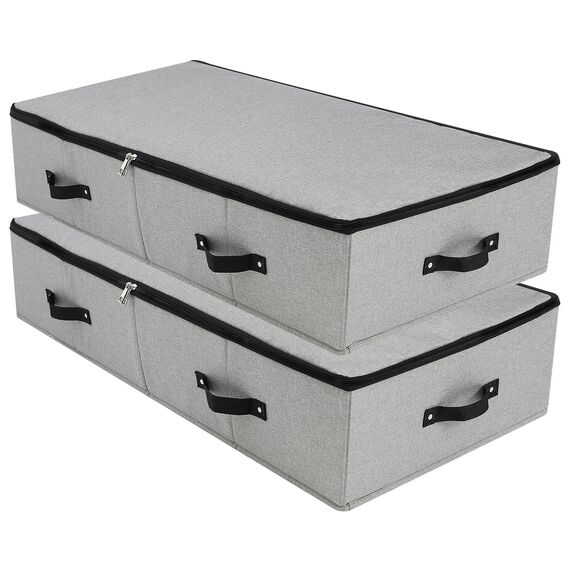 Omygarden Faltbarer Stoff unter Bett Aufbewahrungsbox mit Kunststoff-Stützfutter, Decken Kleidung Tröster Aufbewahrungsbehälter Organizer für Schlafzimmer und Schrank, 90×42×18cm, Dunkelgrau, 2PCS
