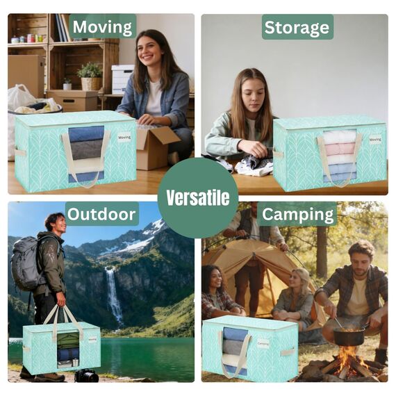 VENO Umzugstaschen 10 Stück Aufbewahrungstasche mit Griffe und Reißverschlüssen, Kleideraufbewahrung Umzugskartons, Faltbare Aufbewahrung Boxen,Transporttasche (Immergrün, 10er-Pack)