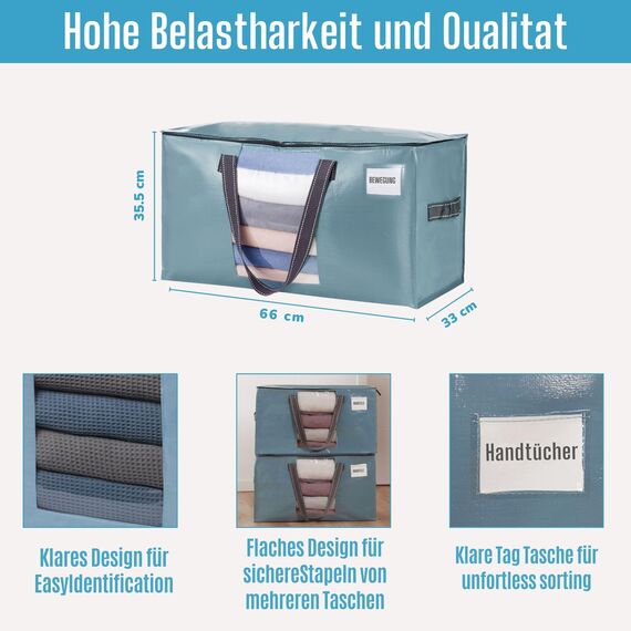 VENO Umzugstaschen 8 Stück Aufbewahrungstasche mit Griffe und Reißverschlüssen, Kleideraufbewahrung Umzugskartons, Faltbare Aufbewahrung Boxen,Wasserdichte Transporttasche (Hellblau, 8er-Pack)