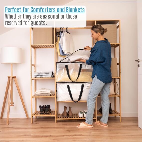 VENO Umzugstaschen 6 Stück Aufbewahrungstasche mit Griffe und Reißverschlüssen, Kleideraufbewahrung Umzugskartons, Faltbare Aufbewahrung Boxen,Wasserdichte Transporttasche (Transparent, 6er-Pack)