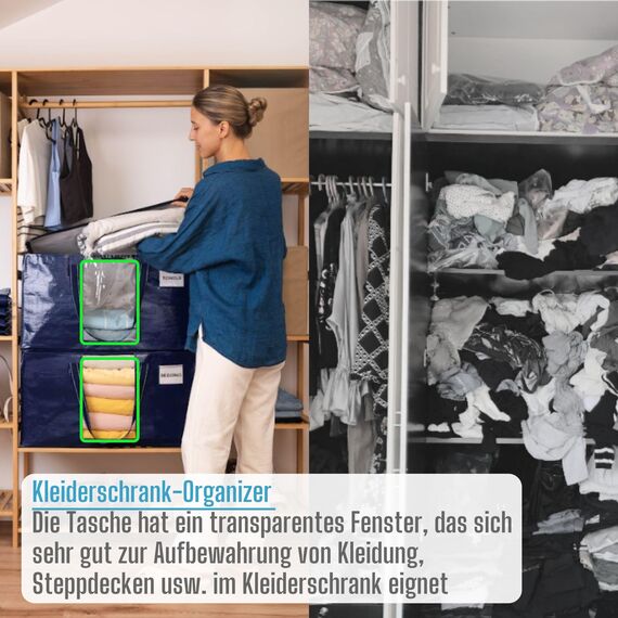 VENO Umzugstaschen 4 Stück Aufbewahrungstasche mit Griffe und Reißverschlüssen, Kleideraufbewahrung Umzugskartons, Faltbare Aufbewahrung Boxen,Wasserdichte Transporttasche (Blau, 4er-Pack)