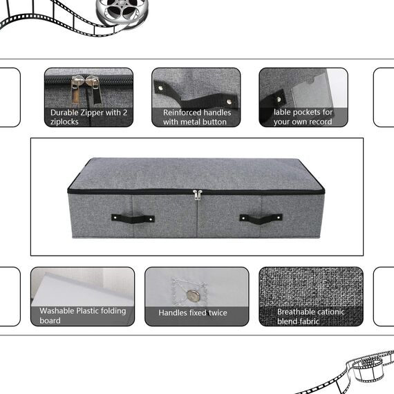 Omygarden Faltbare Unterbett Aufbewahrungsbox mit Kunststoff-Stützfutter,Decken Kleidung Tröster Aufbewahrungsbehälter Organizer für Schlafzimmer und Schrank, 90×42×18cm, schwarz grau, 2PCS
