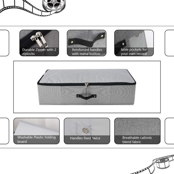 Faltbare Unterbett-Aufbewahrungsbox mit Stützeinsatz, Griffen, Reißverschlussdeckel, Decken Kleidung Bettdecken Aufbewahrungs-Organizer für Schlafzimmer und Schrank, 74,5 × 38 × 18 cm, Dunkelgrau