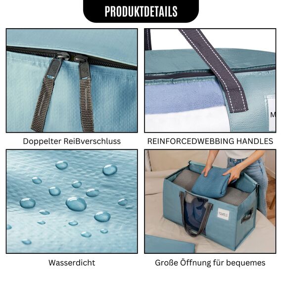 VENO Umzugstaschen 10 Stück Aufbewahrungstasche mit Griffe und Reißverschlüssen, Kleideraufbewahrung Umzugskartons, Faltbare Aufbewahrung Boxen,Wasserdichte Transporttasche (Hellblau, 10er-Pack)