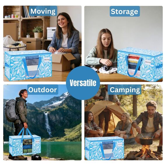 VENO Umzugstaschen 8 Stück Aufbewahrungstasche mit Griffe und Reißverschlüssen, Kleideraufbewahrung Umzugskartons, Faltbare Aufbewahrung Boxen,Transporttasche (Frühlingsbrise, 8er-Pack)